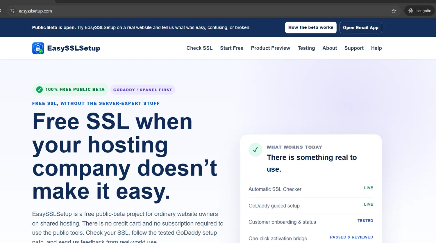 EasySSLSetup public beta homepage