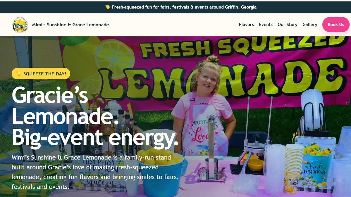 Mimi’s Sunshine and Grace Lemonade real homepage screenshot
