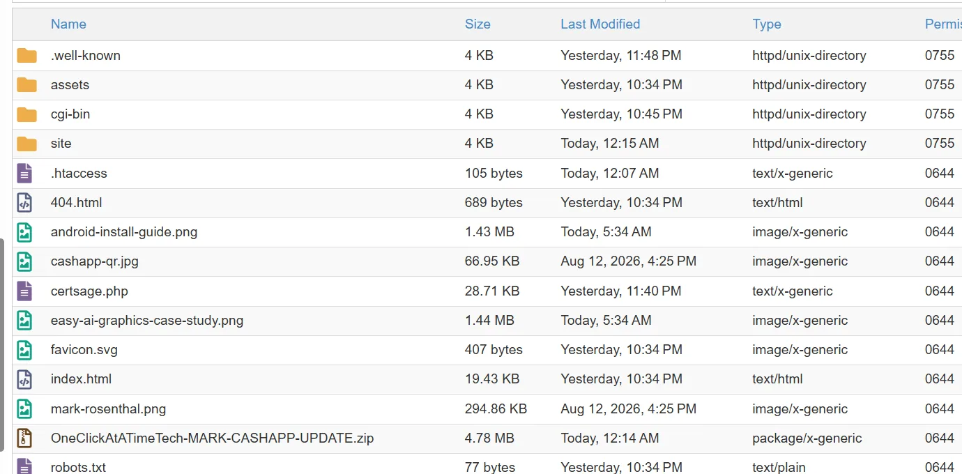 Real troubleshooting screenshot showing an older index file that had not been replaced