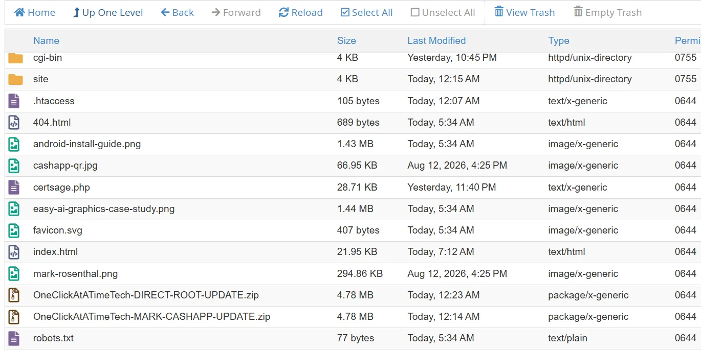 File Manager showing the corrected newer index file