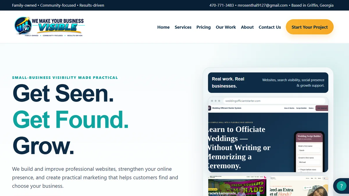 We Make Your Business Visible real homepage screenshot